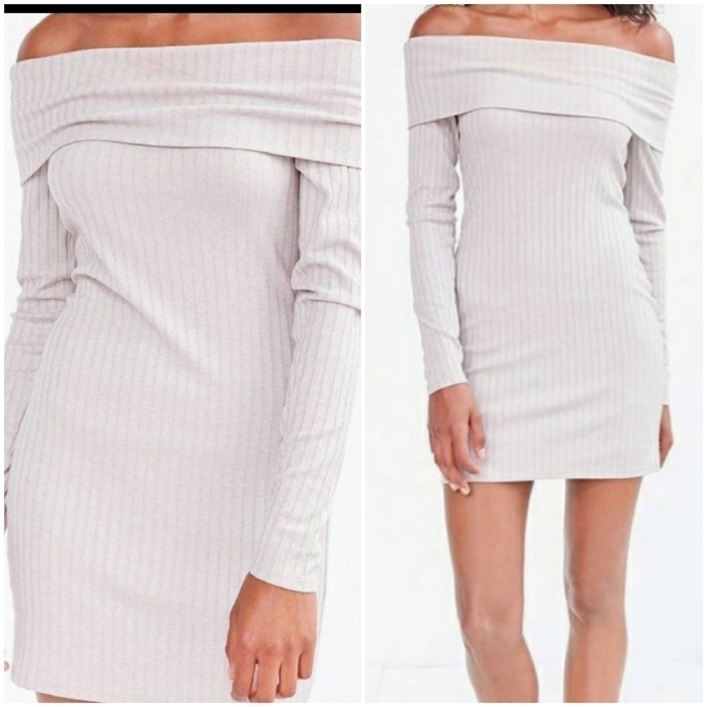 Silence + Noise Lauralie Ribbed Mini Off the Shoulder Longsleeve Dress S…